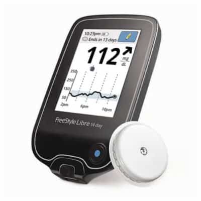 An image of the Abbot® FreeStyle Libre 14-Day CGM System angled to the left
