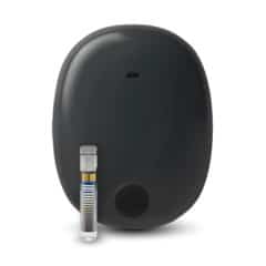 A front-facing image of the Eversense® Continuous Glucose Monitor CGM smart, rechargeable transmitter