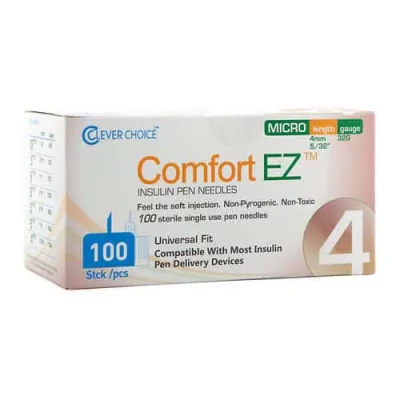 Box of 4mm Clever Choice Comfort EZ™ Insulin Pen Needles