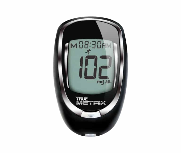 A Glucose Meters device category slide showing a True Metric glucose meter